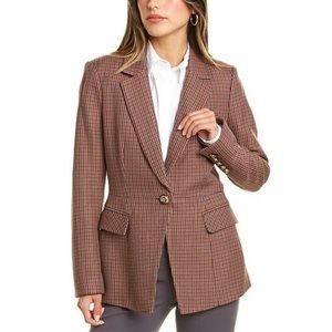 Veronica Beard Suri Blazer Jacket in Brown Plaid Houndstooth, Size 10